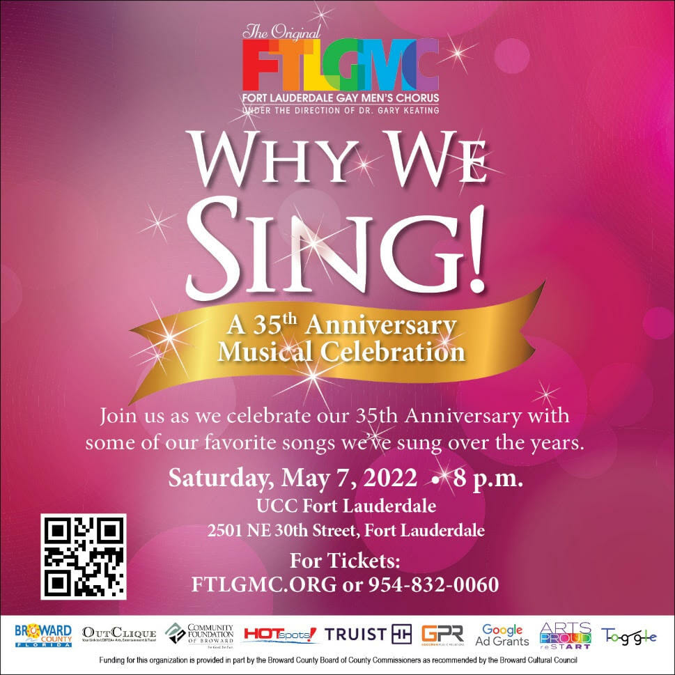 Read more about the article Fort Lauderdale Gay Men’s Chorus “Why We Sing” 35th Anniversary Musical Celebration & Exhibit on May 7
