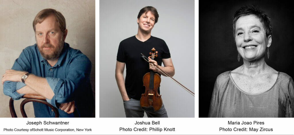 Photo of Joseph Schwantner, oshua Bell, Maria Joao Pires