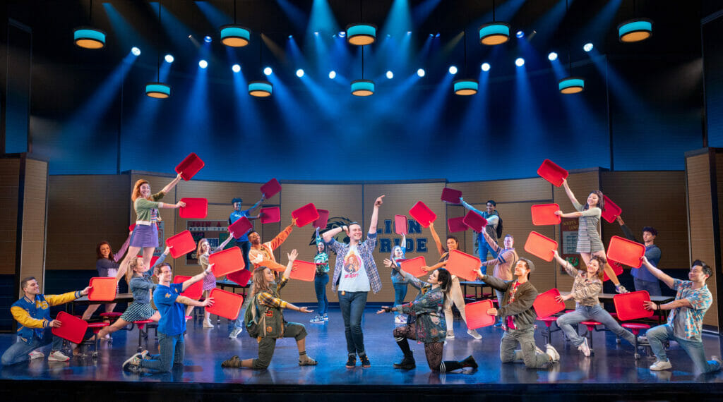 Pictured (L-R): Eric Huffman (Damian Hubbard) and the National Touring Company of Mean Girls