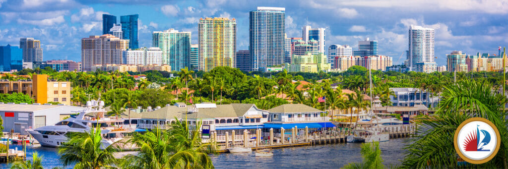 City Fort lauderdale image and logo_Fort Lauderdale, Florida, USA skyline over Barrier Island.