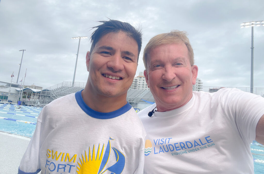 Richard with double Paris 2024 swimmer Paralympian ABBAS Karimi, Greater Fort Lauderdale’s Accessibility Ambassador