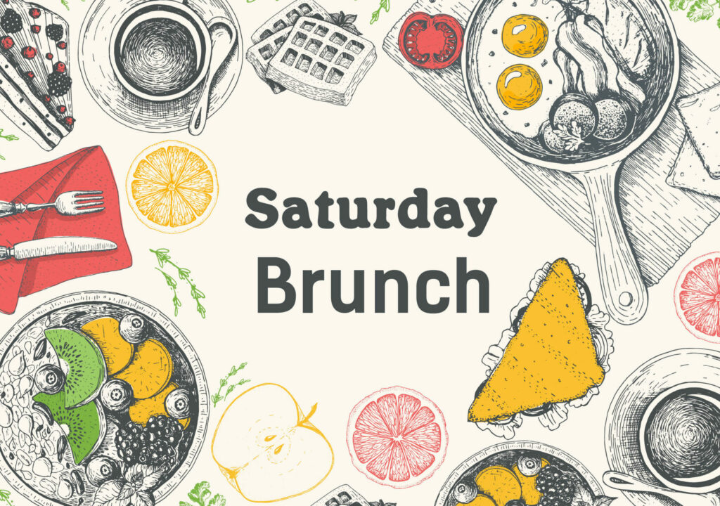 Breakfast table top view frame in color. Vintage hand drawn food sketches. Morning food and hot drinks menu vector template. Breakfasts and brunches dishes background. Engraved style breakfast design.