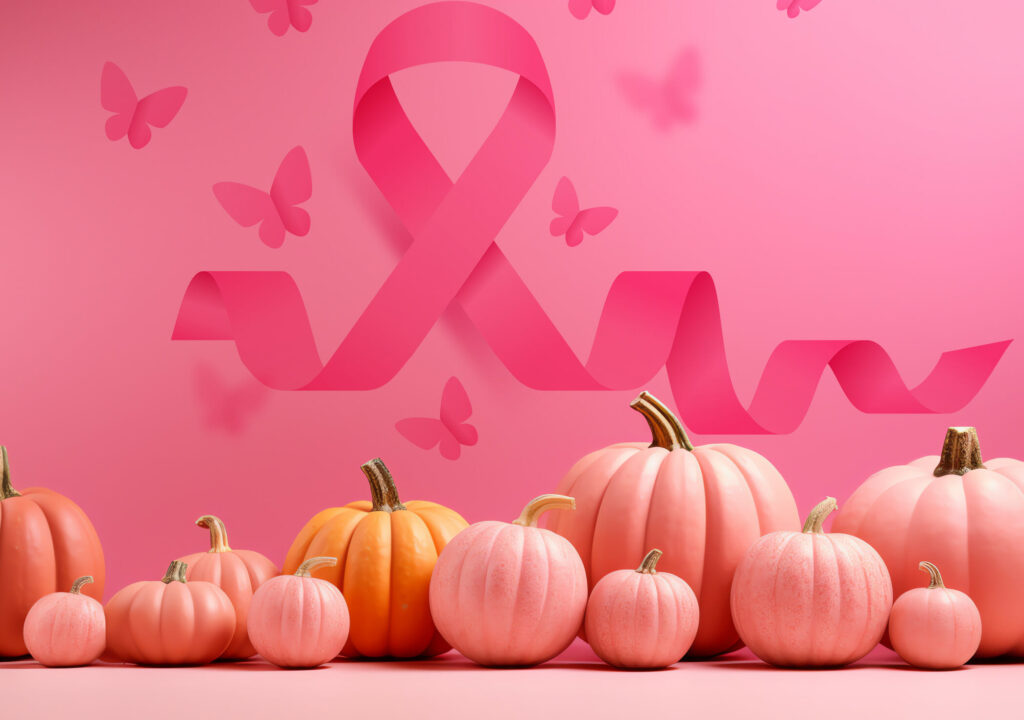 Pink Pumpkins and cancer ribbon on top