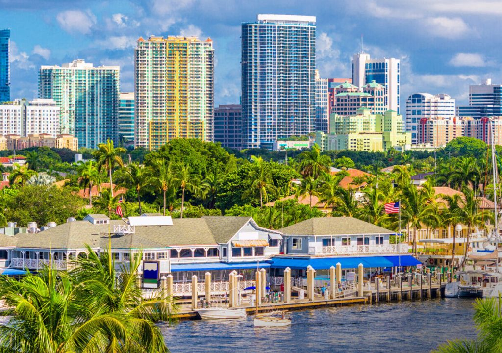 City Fort lauderdale image and logo_Fort Lauderdale, Florida, USA skyline over Barrier Island.