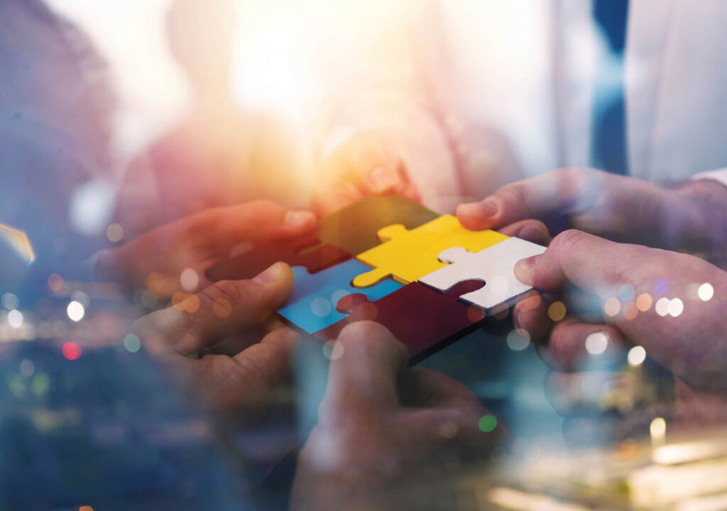 People putting puzzle together.