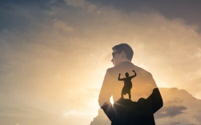 Strong businessman feeling determined and motivated. Double exposure