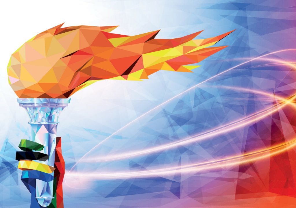 Torch, Flame. Olympic games, Tokyo 2021. football olympic world championship cup background soccer. Vector illustration.