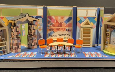 A scale model for the scenic design of Island City Stage's Eureka Day . Scenic design and model by Michael McClain.