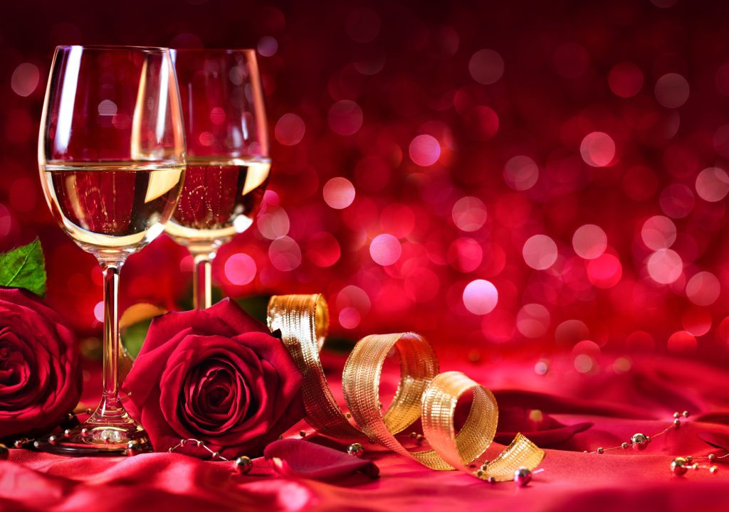 Romantic Celebration Of Valentines Day - With Wine And Roses