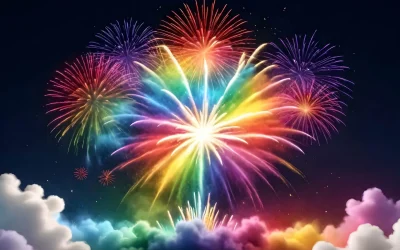 AI generated of colorful fireworks in the dark sky with clouds