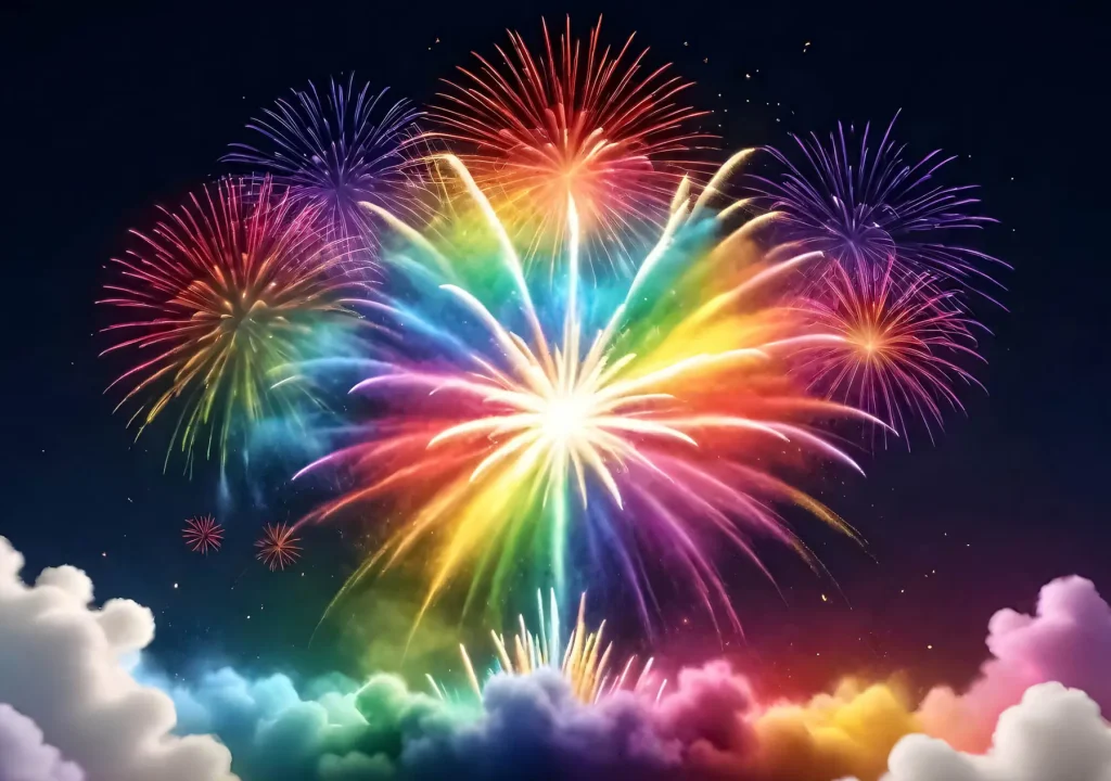 AI generated of colorful fireworks in the dark sky with clouds