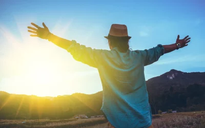Asian man travel nature. Travel relax. Natural Touch countryside. Lonely man