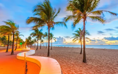 Fort Lauderdale, Florida, USA beach at sunrise. Fort Lauderdale, Florida, USA beach along Las Olas in the morning.