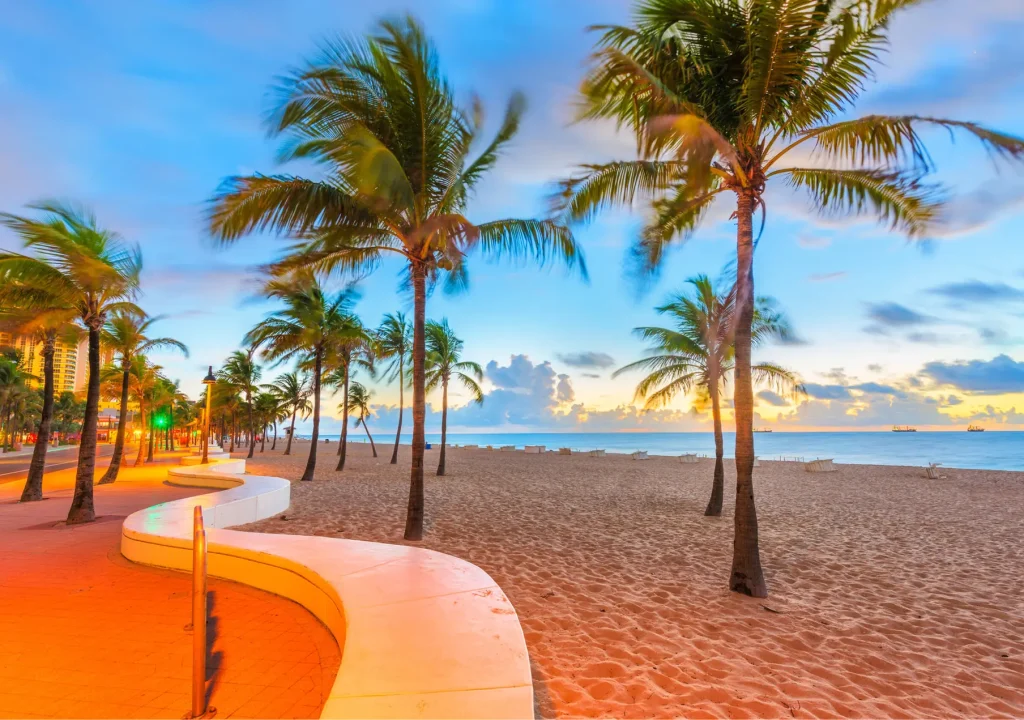 Fort Lauderdale, Florida, USA beach at sunrise. Fort Lauderdale, Florida, USA beach along Las Olas in the morning.