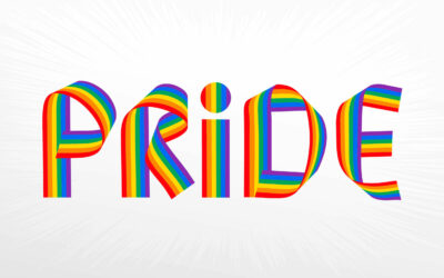 Pride Text with LGBT Flag Colors. Colorful text lined with ribbons. LGBT Pride Banner. Pride Rainbow Text. Vector illustration. Isolated on white background.