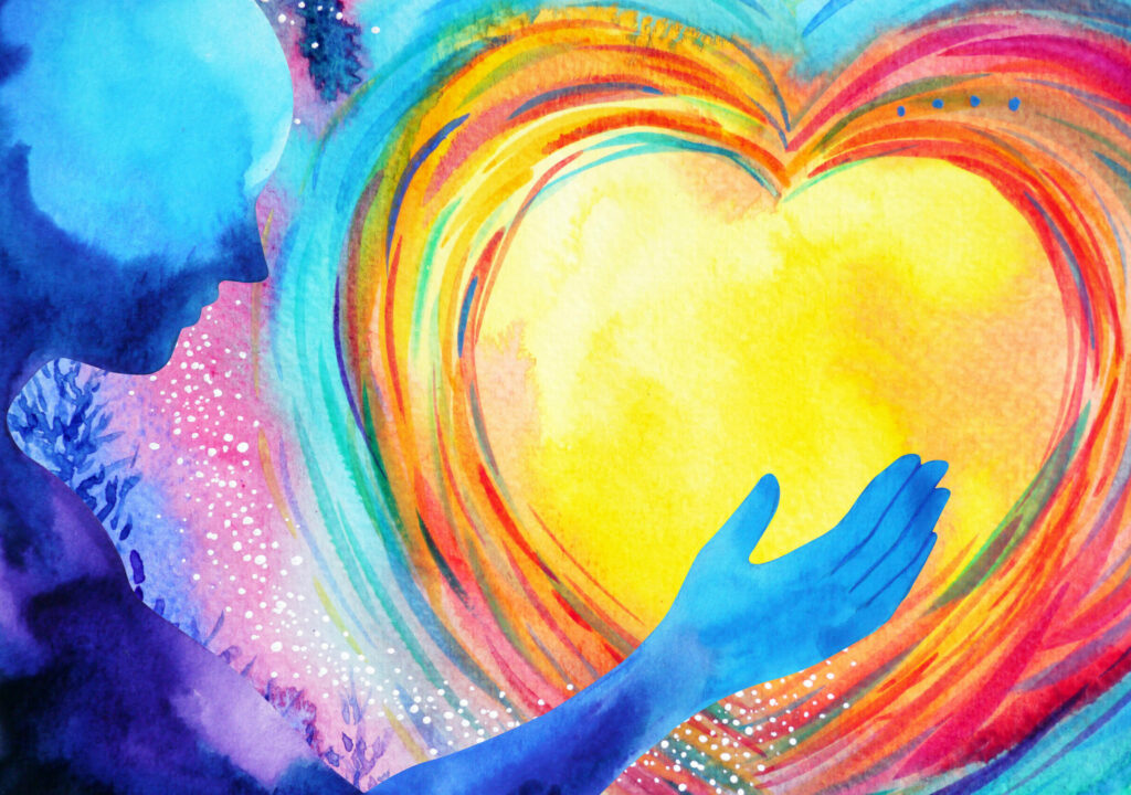 human and love spirit powerful energy connect to the universe power abstract art watercolor painting illustration design hand drawn