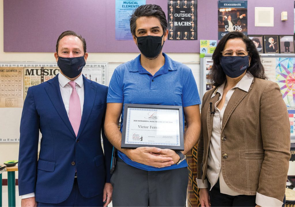 (L to R) Palm Beach Symphony CEO David McClymont, Victor Fernandez, and Symphony Director of Education and Orchestra Operations Olga M. Vazquez