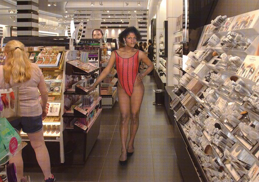 Image credit info:  Ben Cuevas, Reinserted: Show Center, 2019. Giclee print, featuring the archive of Annie Sprinkle