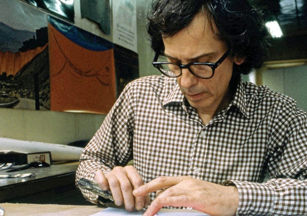 SurroundedIslands_ Christo works on a preparatory collage for “Surrounded Islands” in his studio. Courtesy Of 2024 Christo And Jeanne-Claude Foundation