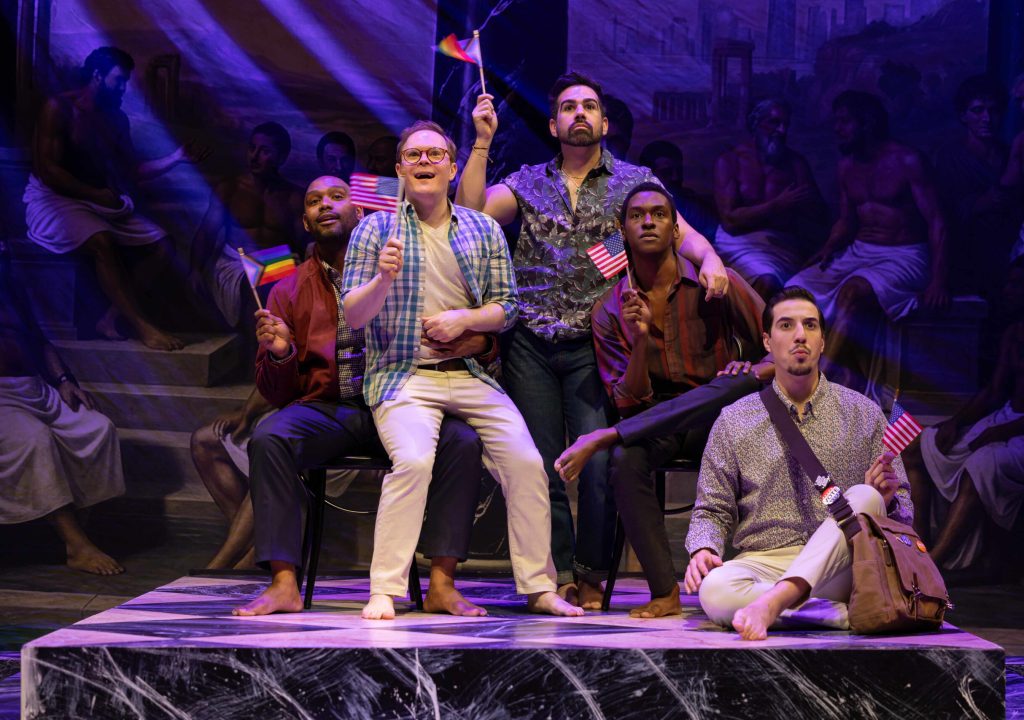 The Inheritance-Zoetic Stage - The Inheritance, Part 1. Pictured – Randall Swinton, Alex Weisman, Angel Dominguez, Imran Hylton, Larry Toyter. Photo by Morgan Sophia Photography